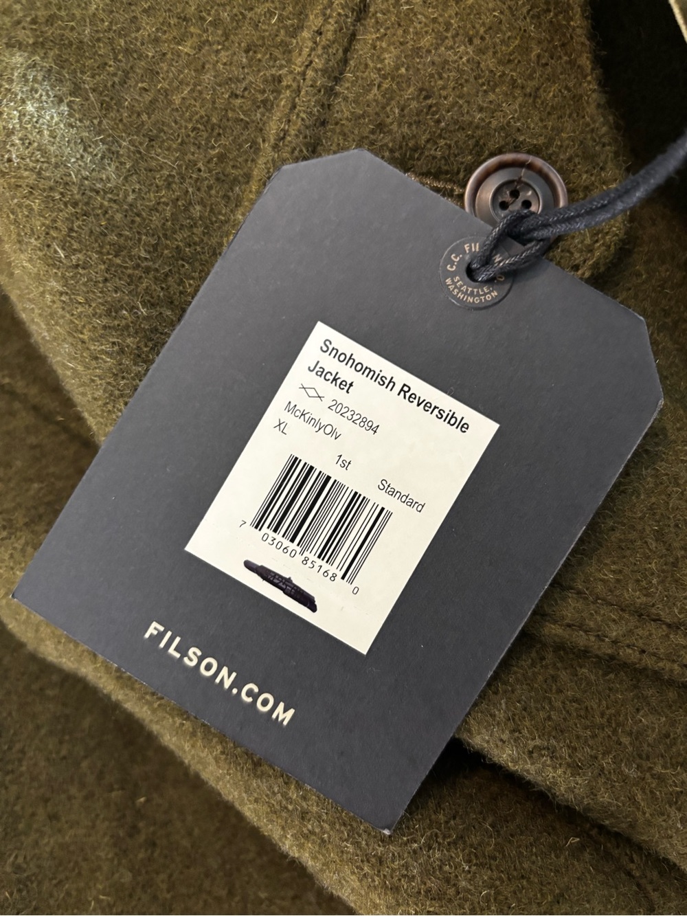 Filson Snohomish Reversible McKinley Green New Wool Military-Style Field Jacket - Picture 6 of 13